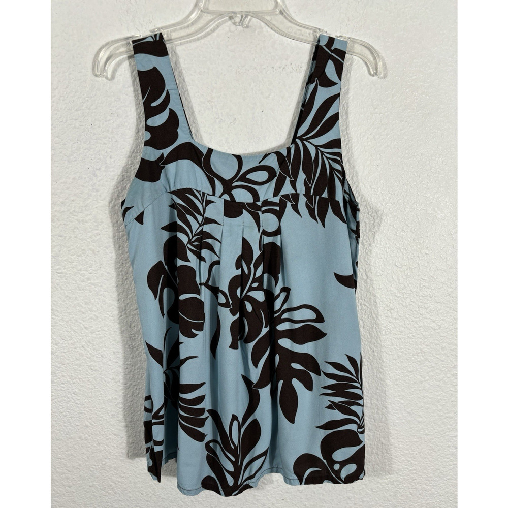 Iolani Hawaiian Shirt‎ Womens Size XS Blue Brown Floral Sleeveless Rayon